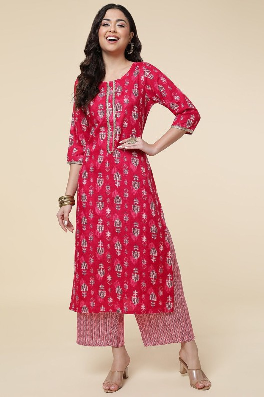 Floral Cotton Printed Straight Kurta With Plazzo set